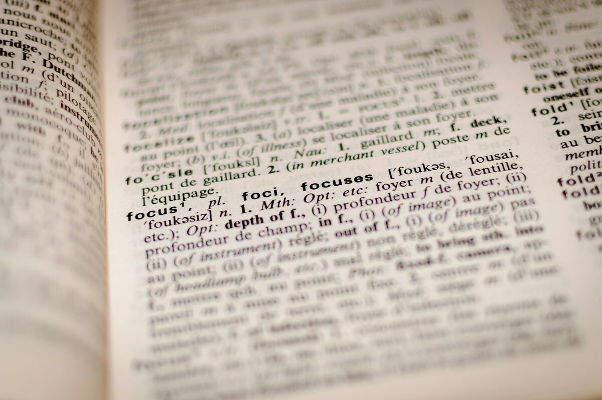 A close-up of an open dictionary page